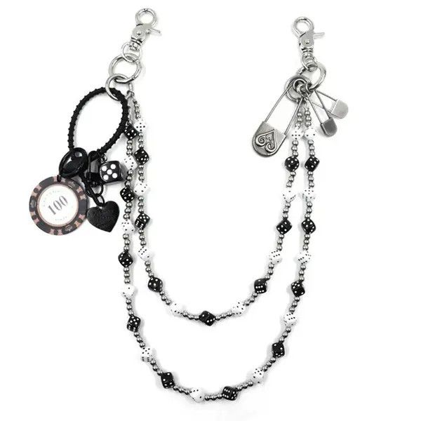 Jewelry Dice Black and White Beaded Wallet Chain, Pants Chain Size ONE SIZE - 8 Thumbnail