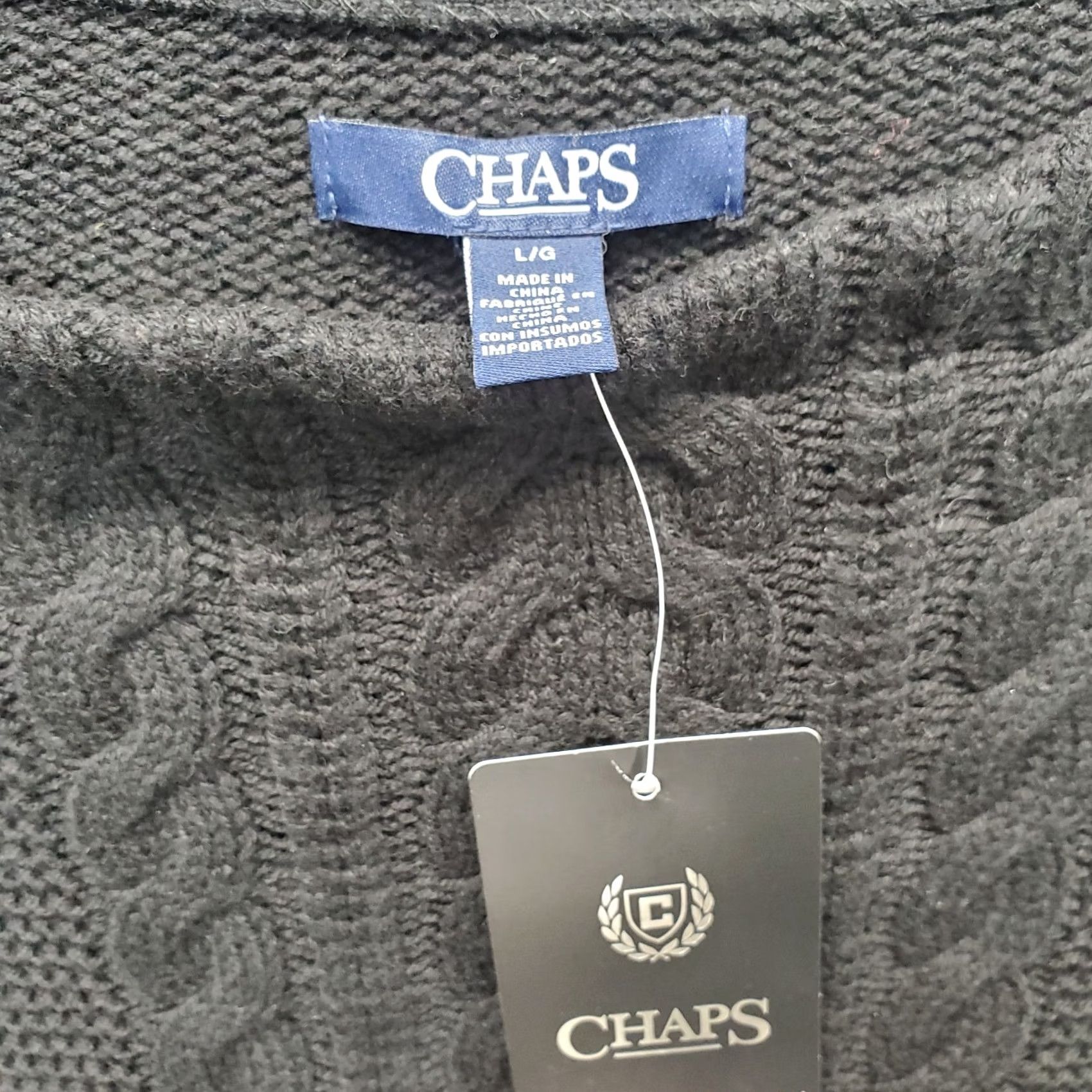 Chaps Chaps Womens L Tunic Sweater 3/4 Sleeve Black Cable-Knit Seed Stitch Pullover Knit Crew Neck Casual Womens Size L Size L / US 10 / IT 46 - 5 Thumbnail