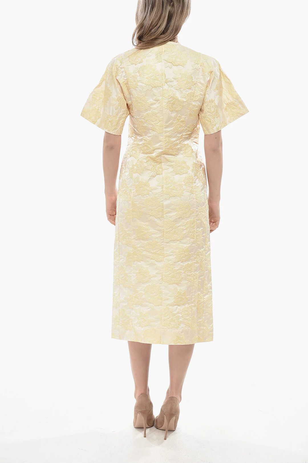 Ganni og1mm0426 Jacquard Short-Sleeved Shirt Dress in Yellow Size M / US 6-8 / IT 42-44 - 2 Thumbnail