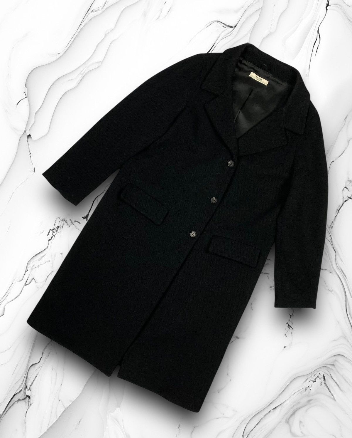 Prada Prada Button Front Collared Long Black Wool Coat Womens Size M / US 6-8 / IT 42-44 - 1 Thumbnail