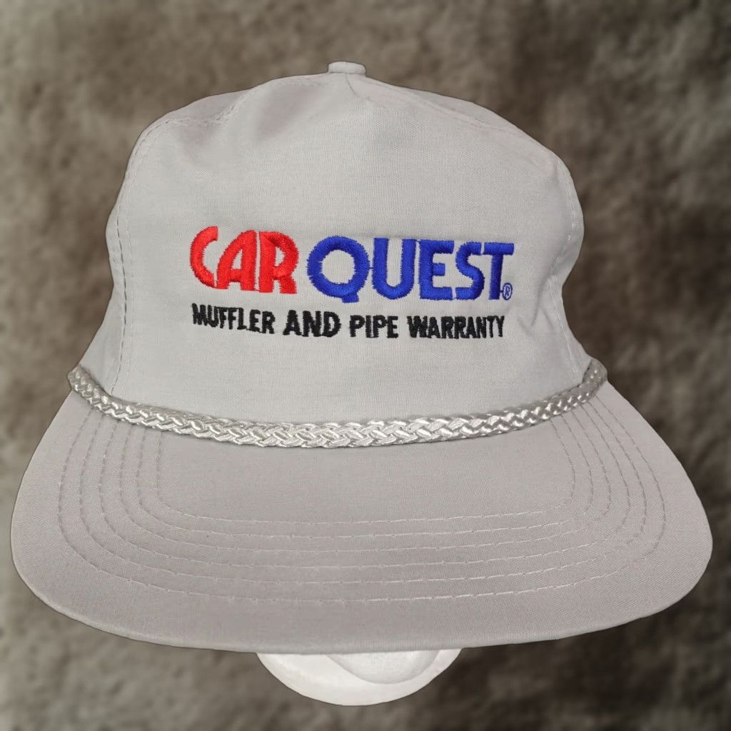 Quest VINTAGE Car Quest Miffler & Pipe Warranty Logo Rope Braid Strapback Hat Cap Trucker Adjustable Gray Unisex Adult Cap Mens Womens Teens 90s Event? Size ONE SIZE - 1 Thumbnail