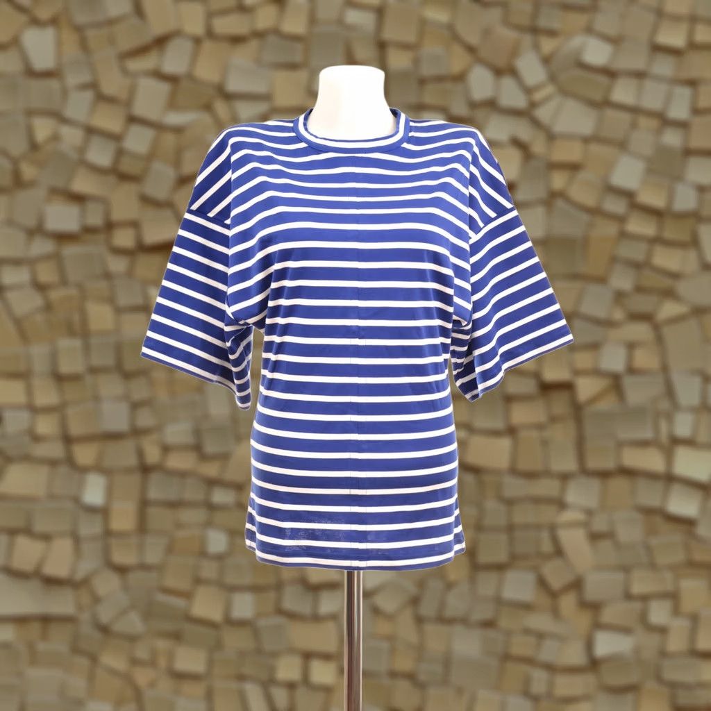 Plan C Plan C Striped T-Shirt Breton Nautical Women L Blue 100% Cotton Shirt Womens Size L / US 10 / IT 46 - 1 Thumbnail