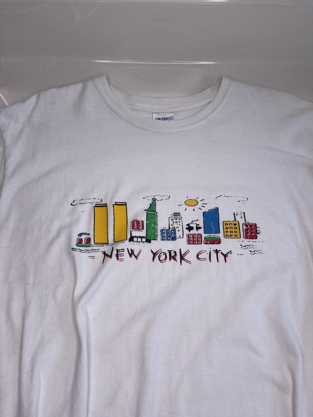 Gildan Vintage White NYC Tourist Graphic T-Shirt Twin Towers Size US L / EU 52-54 / 3 - 3 Thumbnail