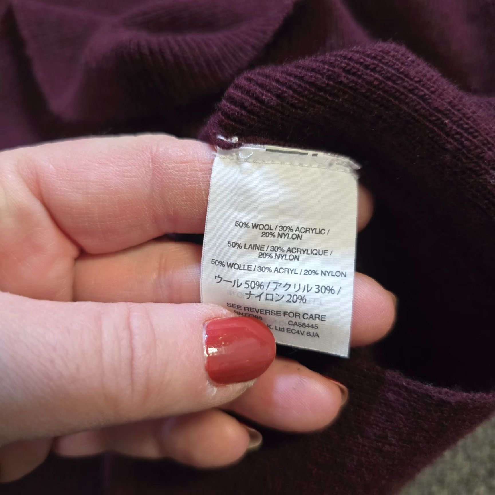 J.Crew J.CREW Sweater Women's Medium Purple Burgundy Wool Blend Knit Long Flared Sleeve V-Neck Casual Career Pullover Womens Size M / US 6-8 / IT 42-44 - 7 Thumbnail