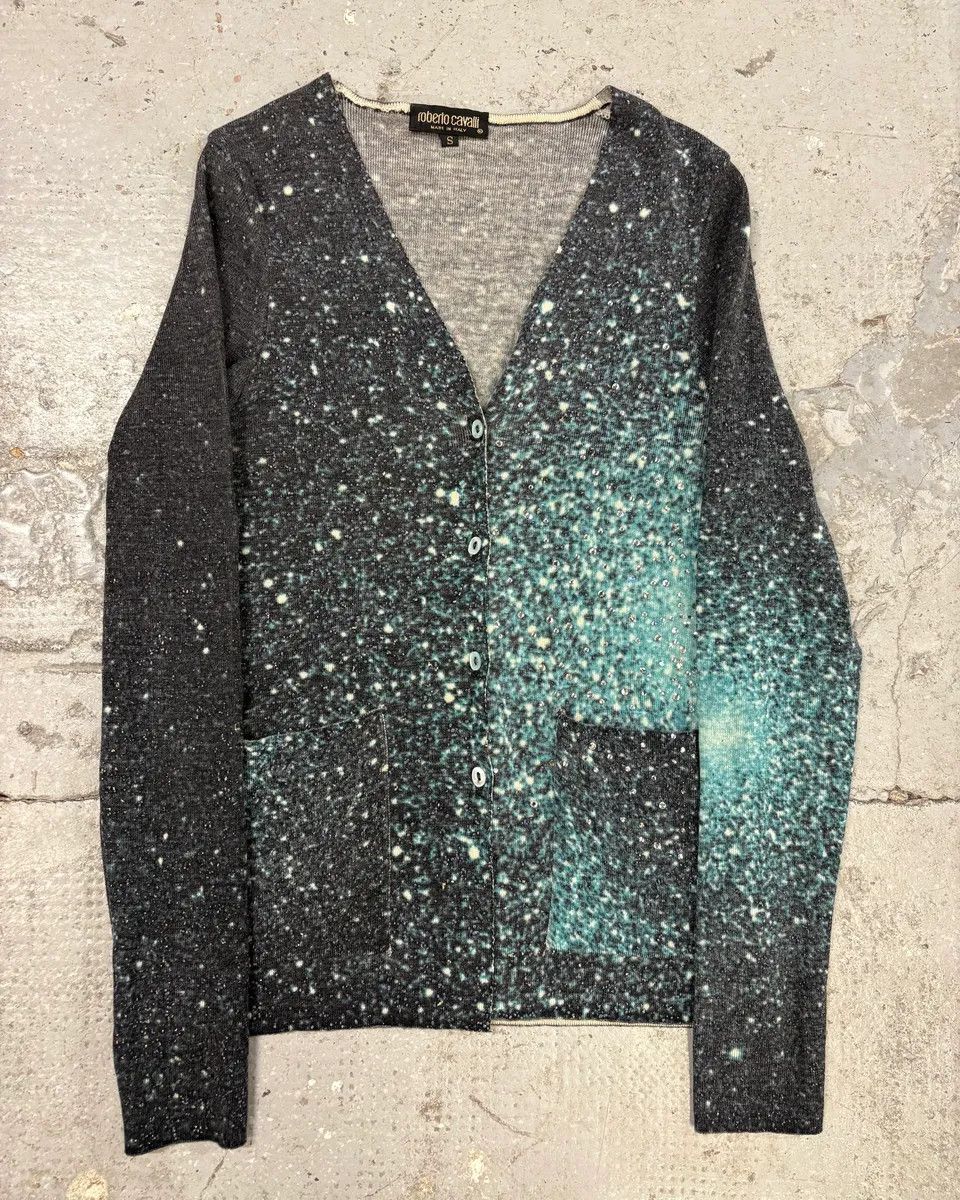 Roberto Cavalli × Vintage 2000s Roberto Cavalli Galaxy Blue Cardigan Size S / US 4 / IT 40 - 1 Thumbnail
