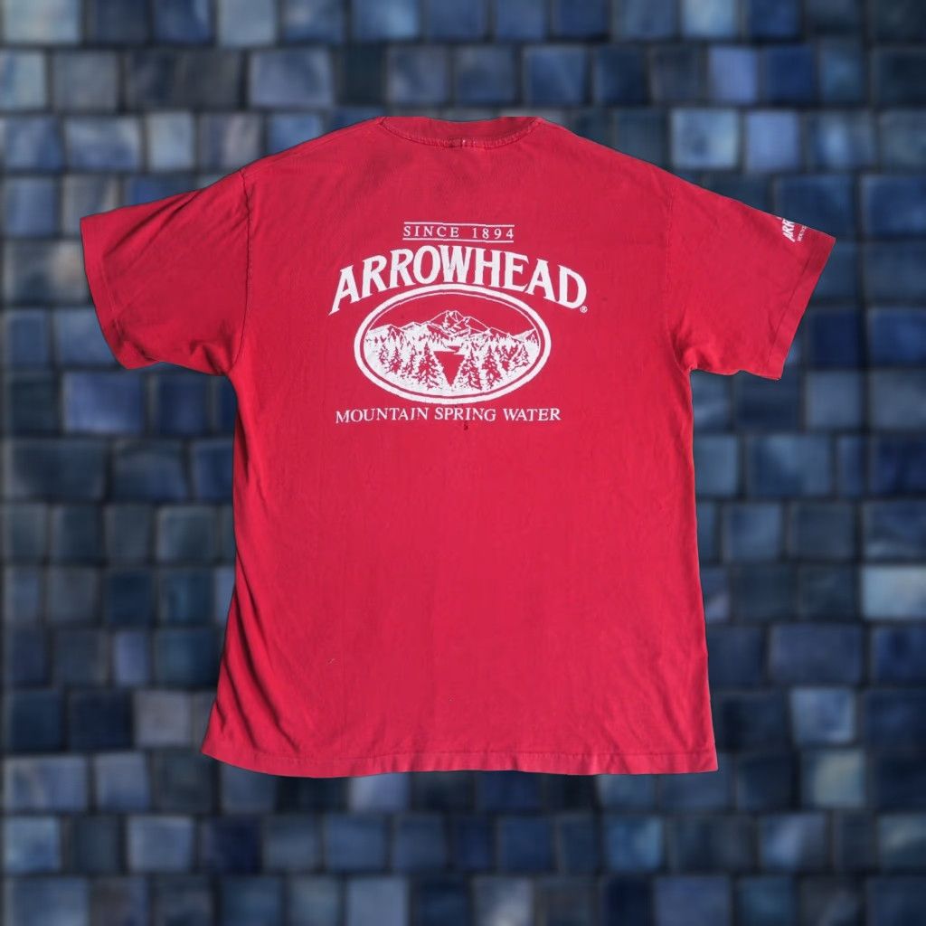 Vintage VTG 90s Arrowhead Mountain Spring Water Promo Tee T-Shirt Mens L Red Shirt Graphic Tee Mens L Red 90s Grunge Vintage EF Size US L / EU 52-54 / 3 - 1 Thumbnail