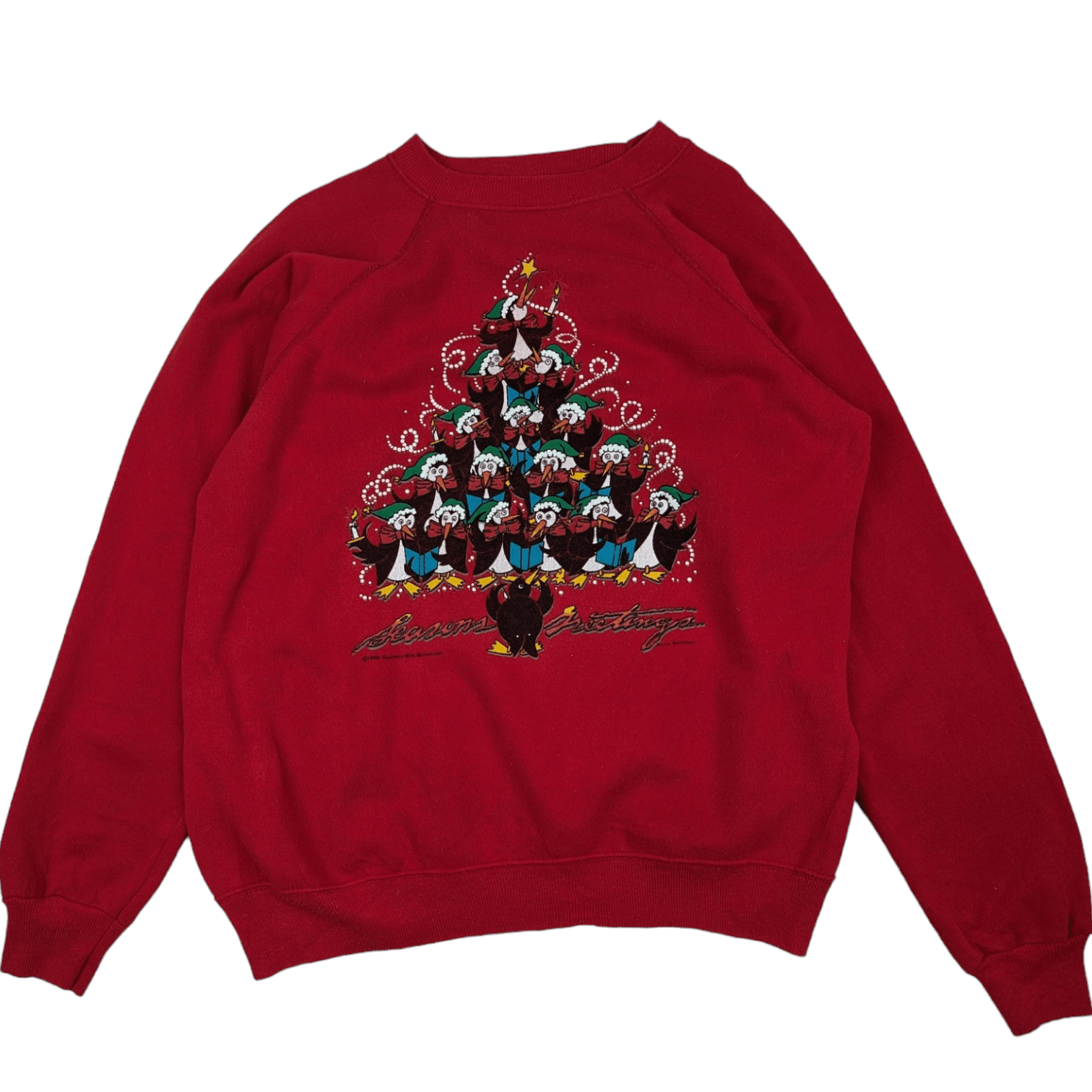 Hanes 1991 HANES Christmas Tree Penguin Season Greeting Jumper Size L / US 10 / IT 46 - 2 Thumbnail