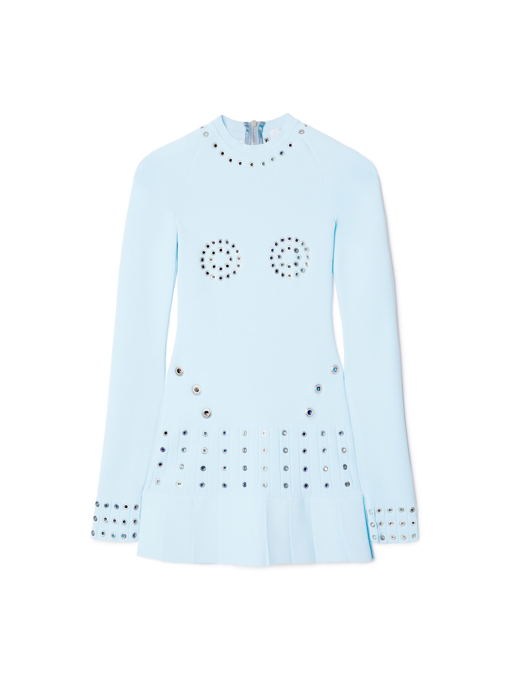 Off-White o1y1125 Pleated Mini Dress in Sky Blue Size M / US 6-8 / IT 42-44 - 1 Thumbnail
