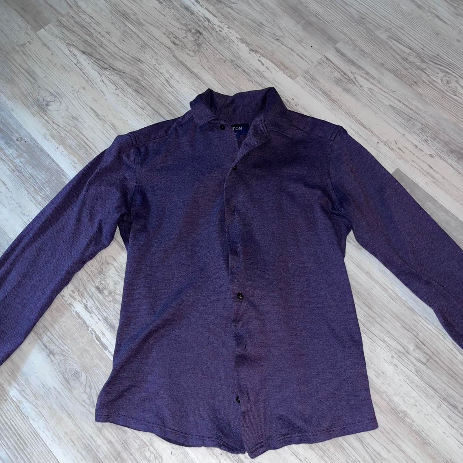 Eton Small Purple Knit Men's Long Sleeve Shirt Size Small