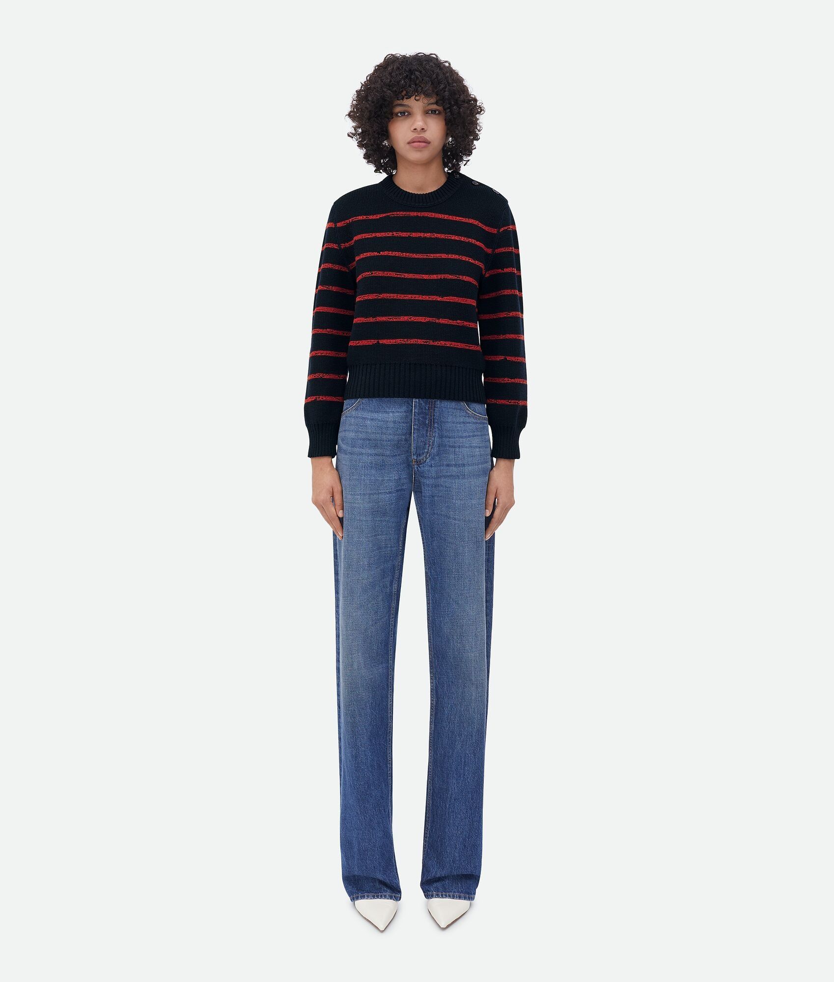 o1n1vont0325 Jacquard Striped Wool Sweater Midnight Blue/Red