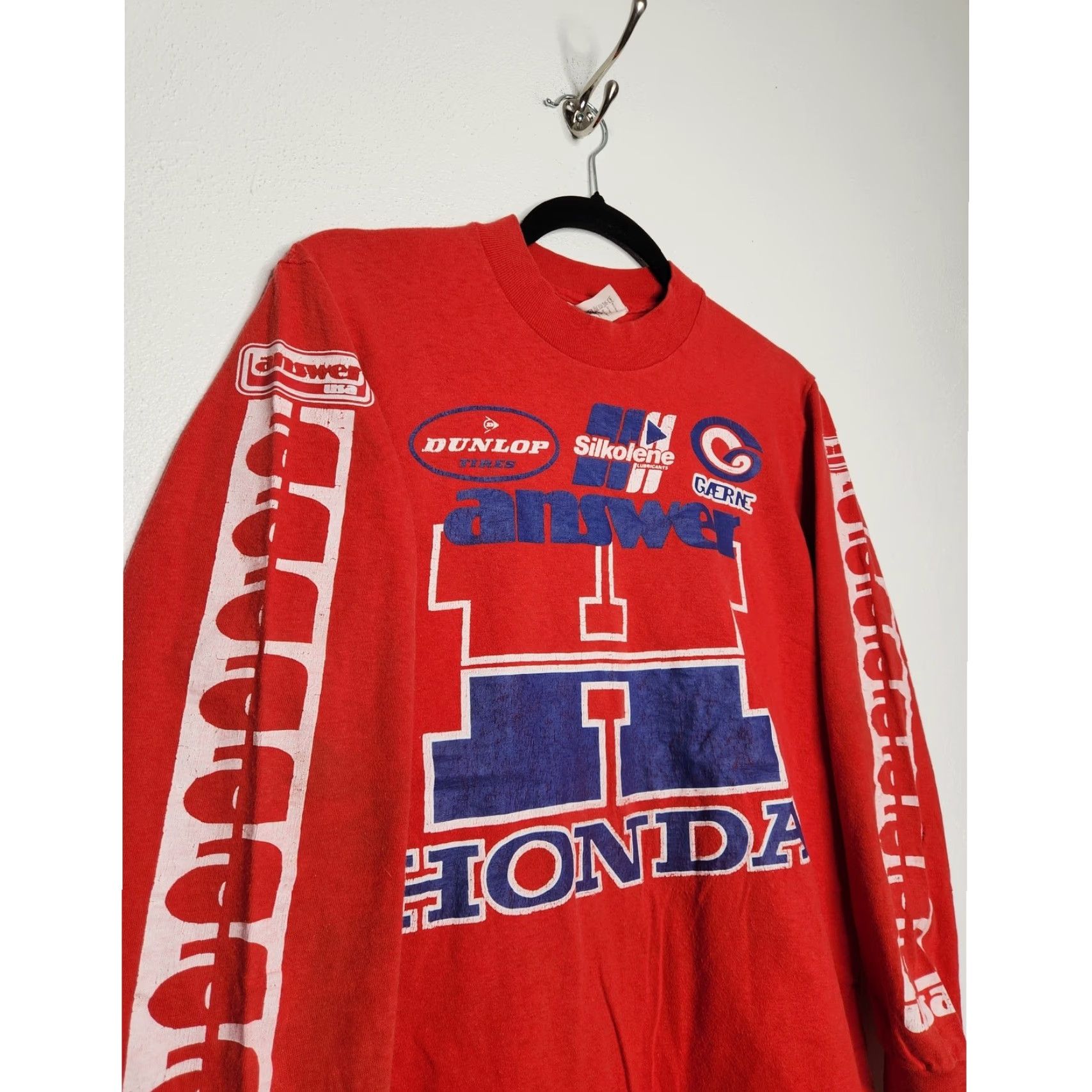 Honda VINTAGE Honda Answer Dunlop Racing Long Sleeve Shirt Dirtbike 70s Red M Unisex Adults Shirt Mens Women Size US M / EU 48-50 / 2 - 4 Thumbnail