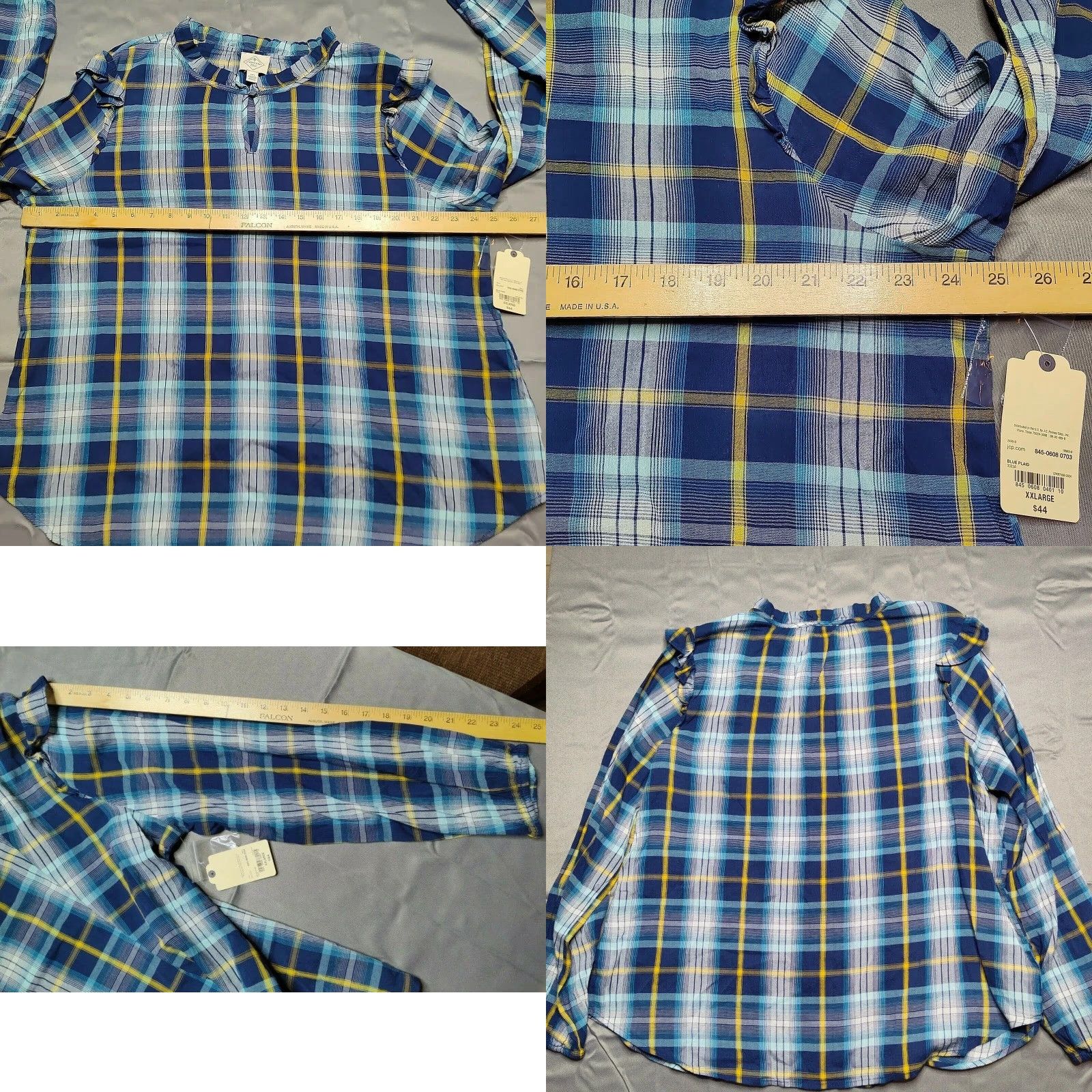 Vintage St. John's Bay Blue Plaid Ruffle Rayon Blend Pullover BOHO Shirt - Women 2XL NEW Size XXL / US 16-18 / IT 52-54 - 8 Thumbnail