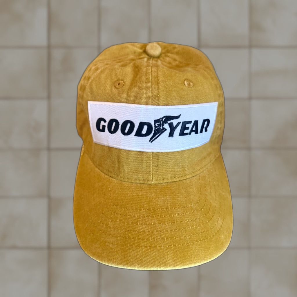 Vintage Goodyear Hats Cap Patch NWOT 1980s Yellow Gold Strapback Adjustable Mens Men’s Hat Cap Size ONE SIZE - 1 Thumbnail