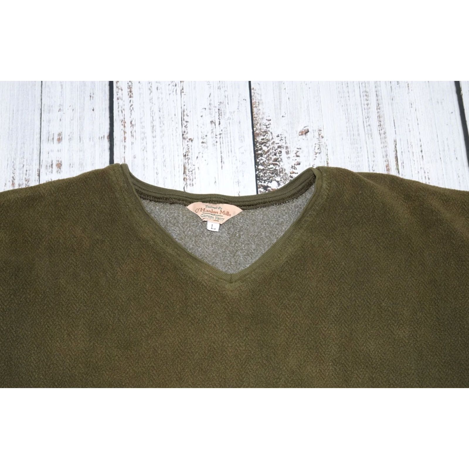 Olive VINTAGE O'HANLON MILLS Sweater OLIVE GREEN L Mens Pullover Herringbone Pattern Knit Size US L / EU 52-54 / 3 - 2 Thumbnail