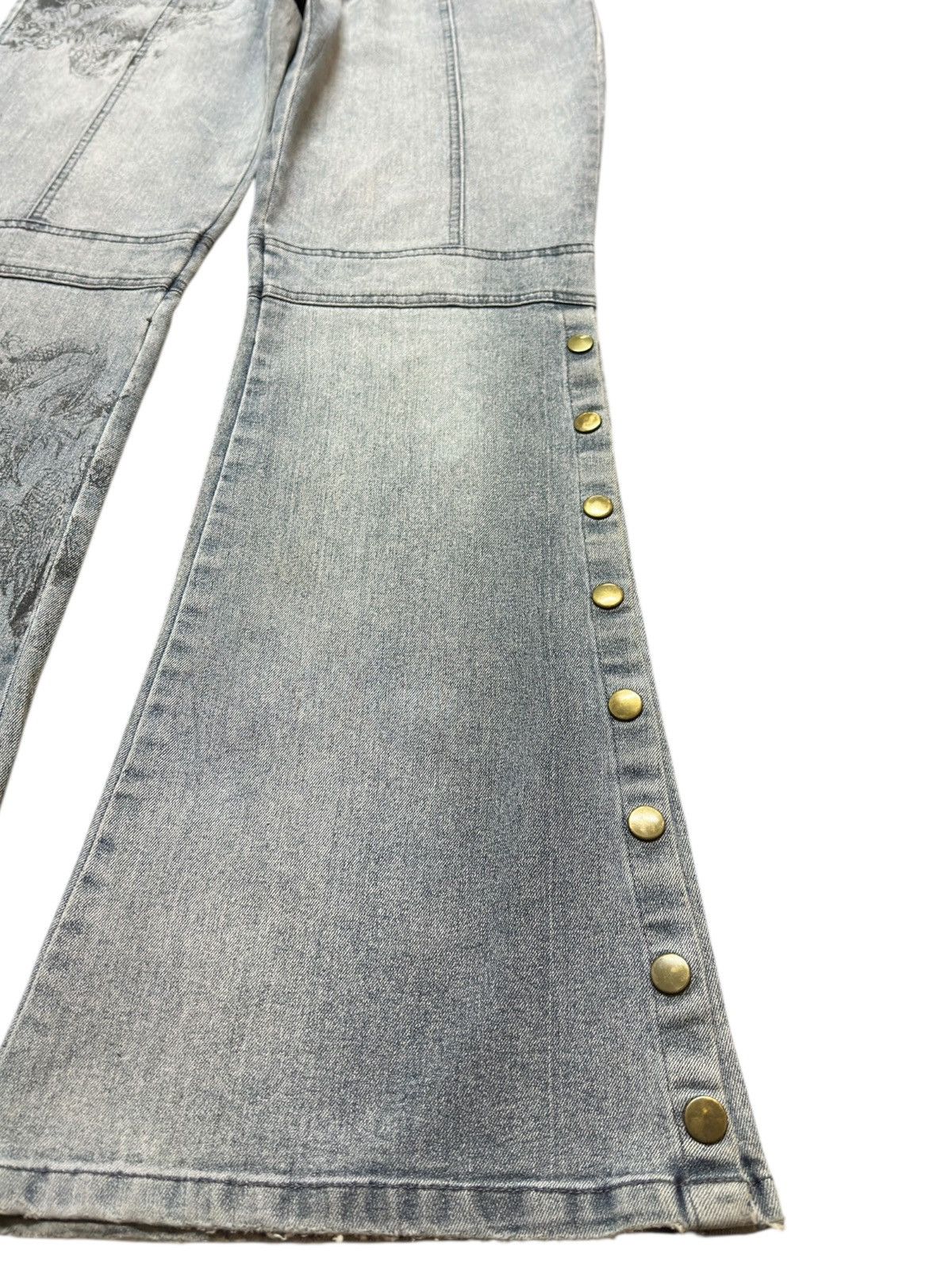 Kapital Vintage Souk Flare Bootcut Dragon Essence Faded Denim Size US 30 / EU 46 - 4 Thumbnail
