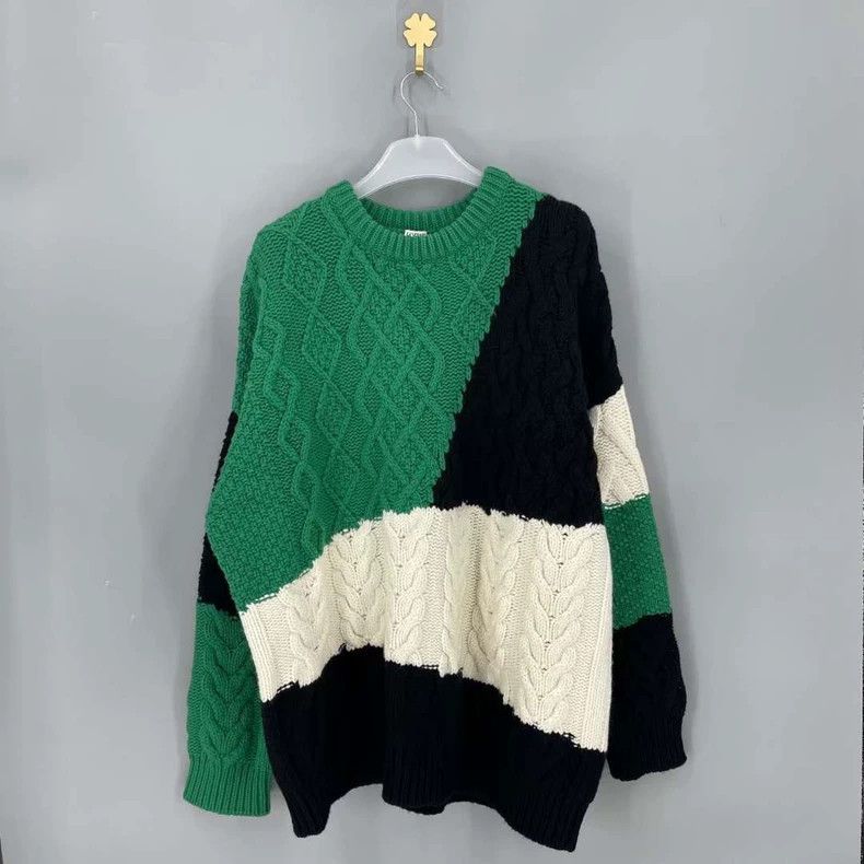 Loewe LOEWE Black and green patchwork, linen, wool sweater Size XXL / US 16-18 / IT 52-54 - 1 Thumbnail