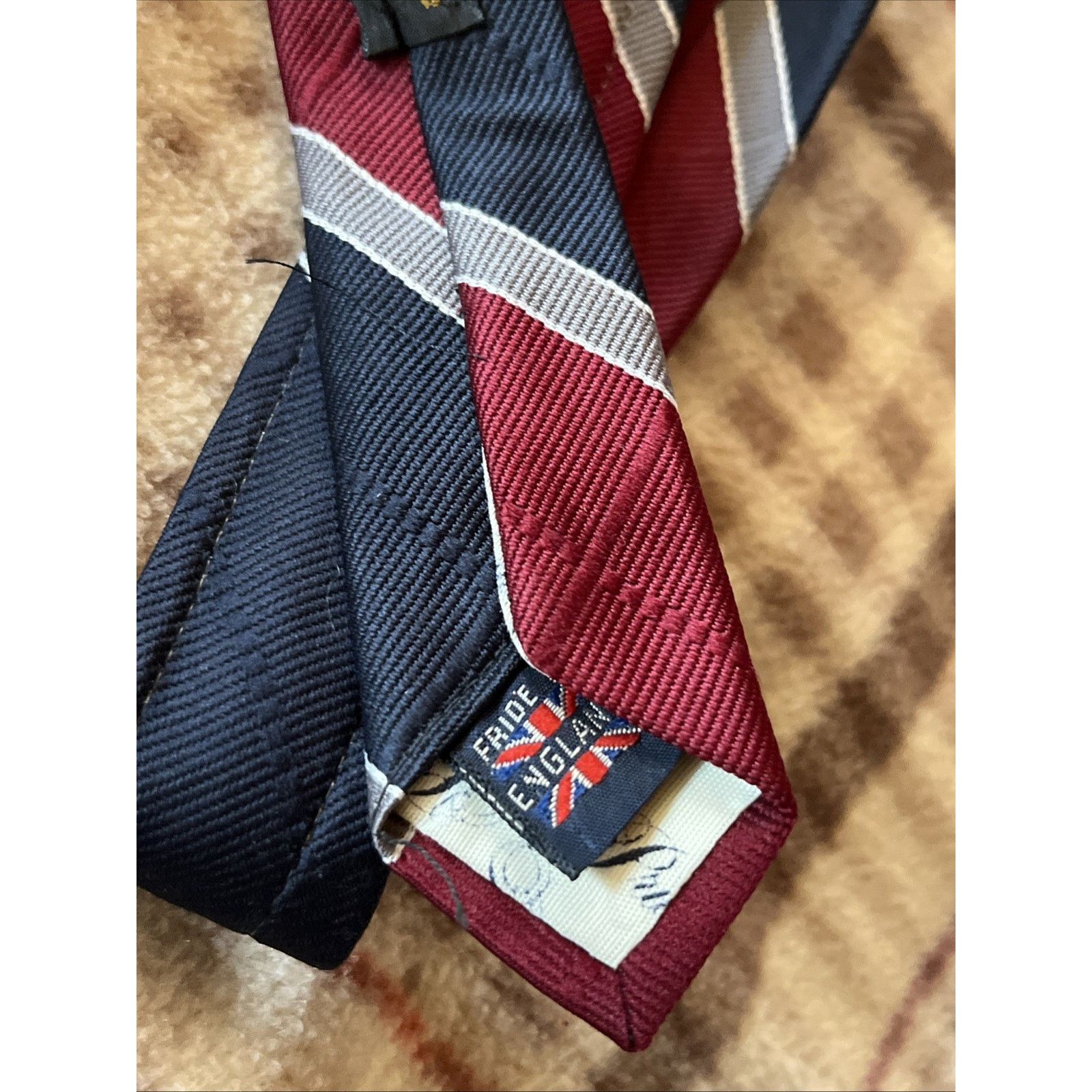 Other Vintage Pride of England Tie Striped Burgundy Poly Necktie Size ONE SIZE - 6 Thumbnail