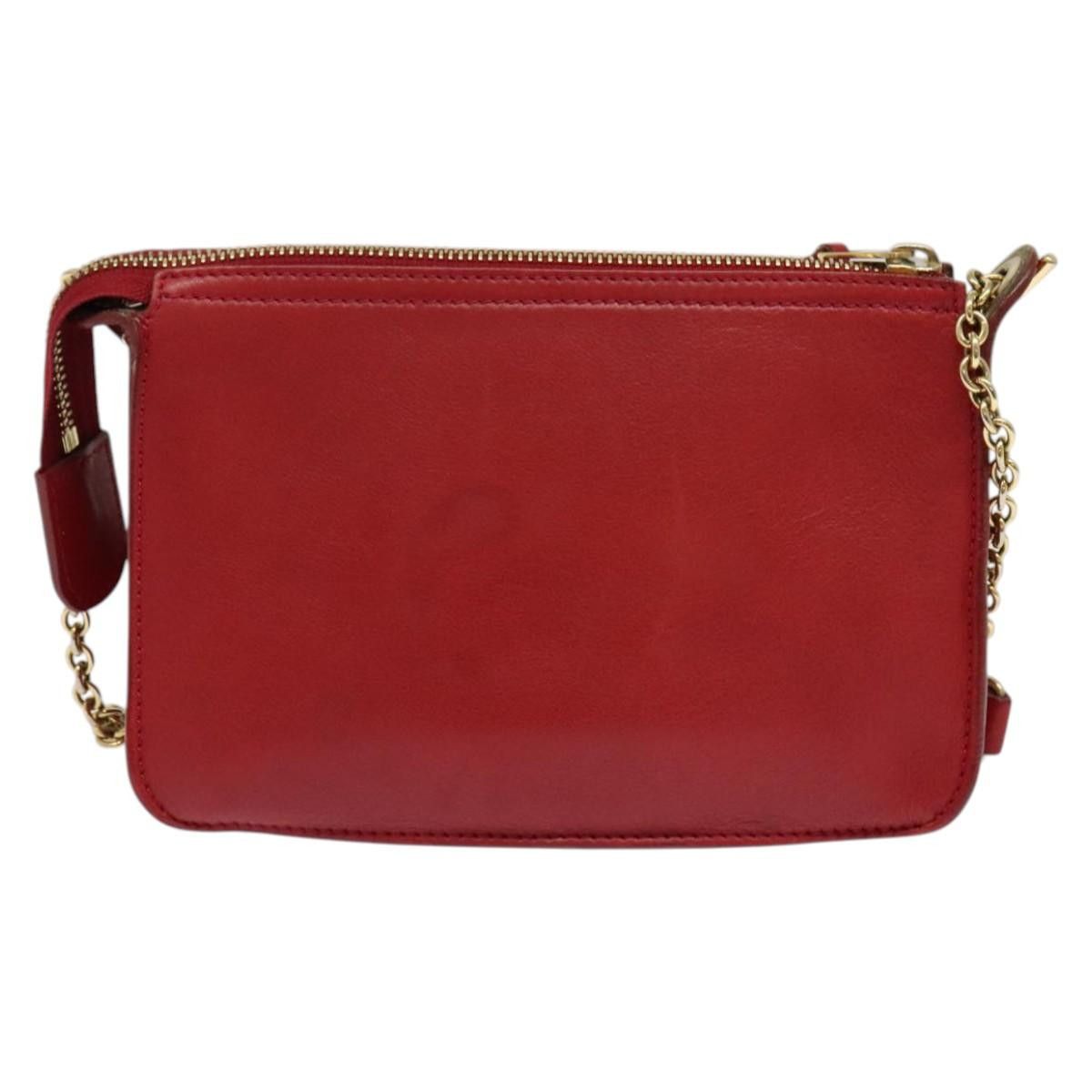 Celine CELINE Chain Shoulder Bag Leather Red Gold Size ONE SIZE - 3 Thumbnail