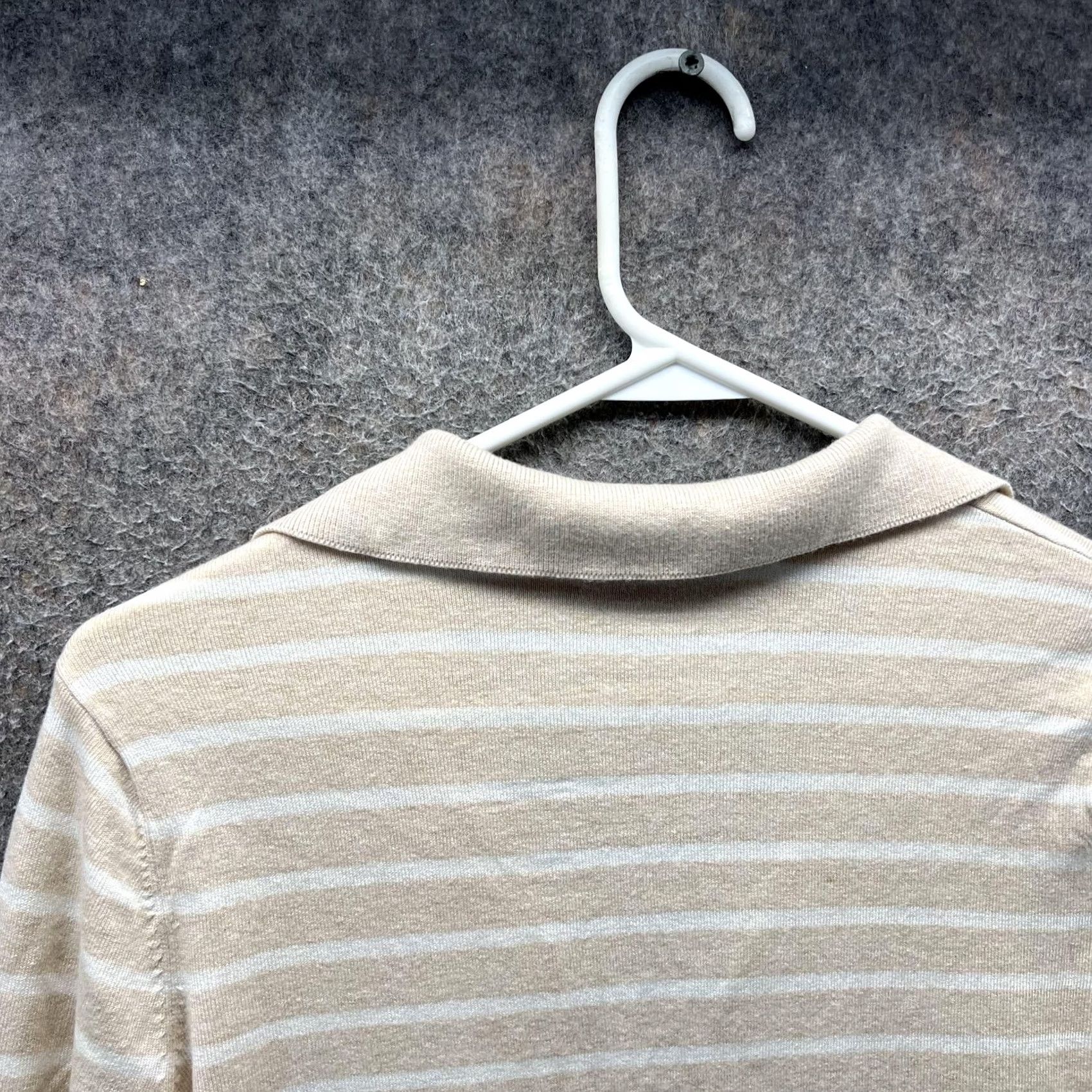 J.McLaughlin J. McLaughlin Polo Shirt Womens Medium Beige Stripe 3/4 Sleeve Collared Top Size M / US 6-8 / IT 42-44 - 7 Thumbnail