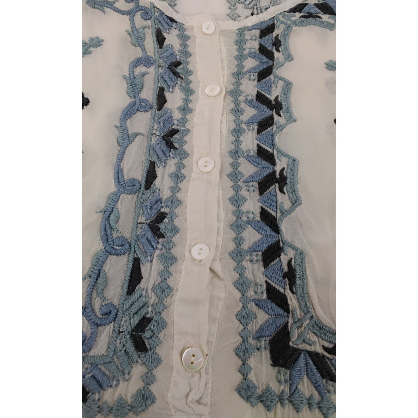 Johnny Was Johnny Was Blouse Women's Small White/Blue Embroidered Size S / US 4 / IT 40 - 7 Thumbnail