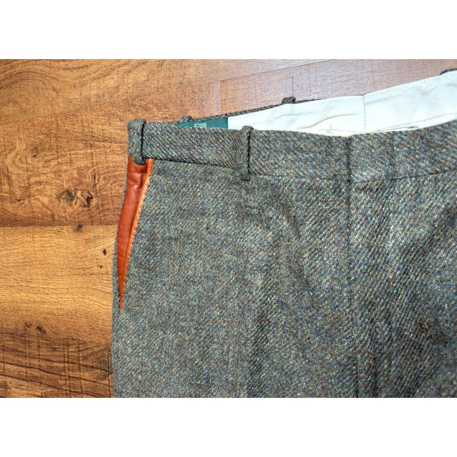 Orvis VINTAGE Orvis Mens Pants 38x29.5 Suede Trim Cuffed Wool Tweed Green 90s Chino Regular Mens Size US 38 / EU 54 - 5 Thumbnail