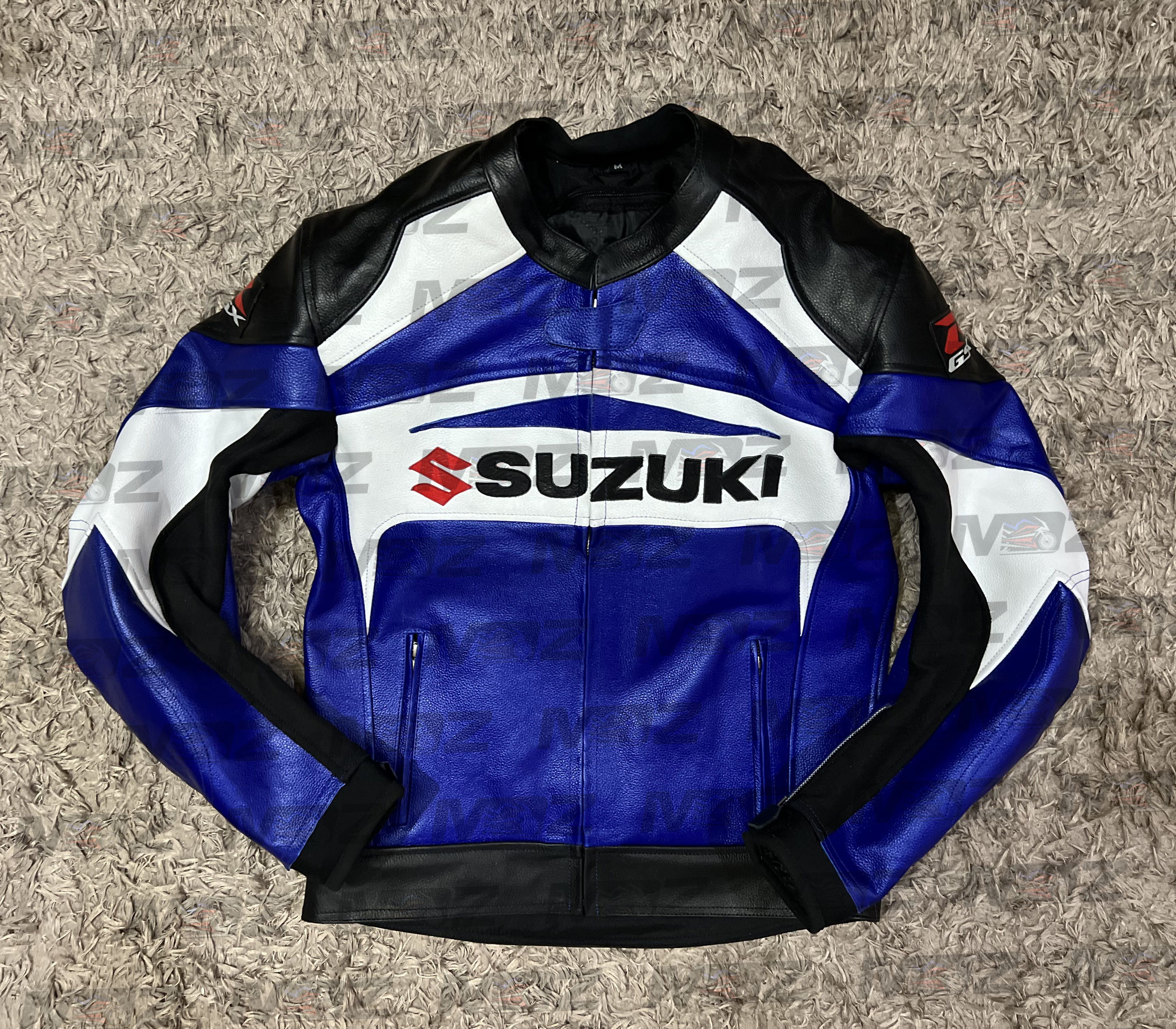 image of Suzuki Leather Motorbike Racing Jacket Bikers Jacket, Men's (Size 2XL)