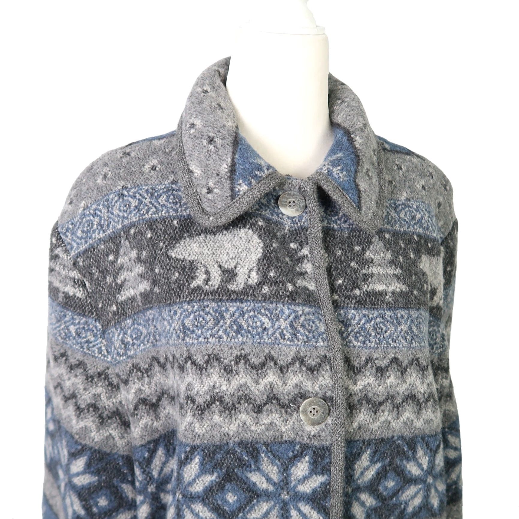 Brooks VINTAGE David Brooks Jacket Coat Wool Polar Bear Snowflake 90s Grey Blue M Womens Size M / US 6-8 / IT 42-44 - 2 Thumbnail