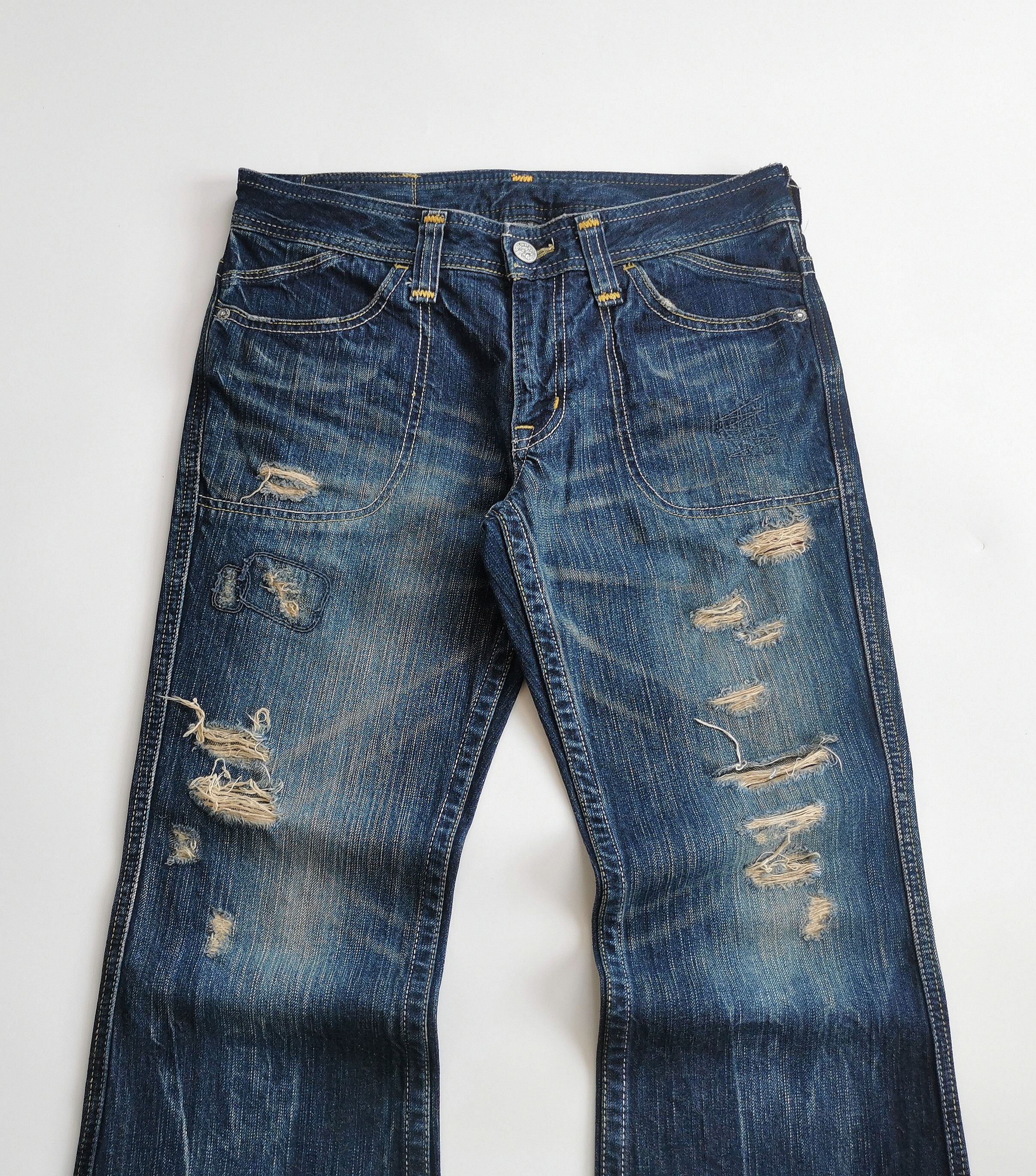 Kapital Vintage Georgia Love Distressed Blue Denim Jeans Flared Leg Size US 31 - 4 Thumbnail