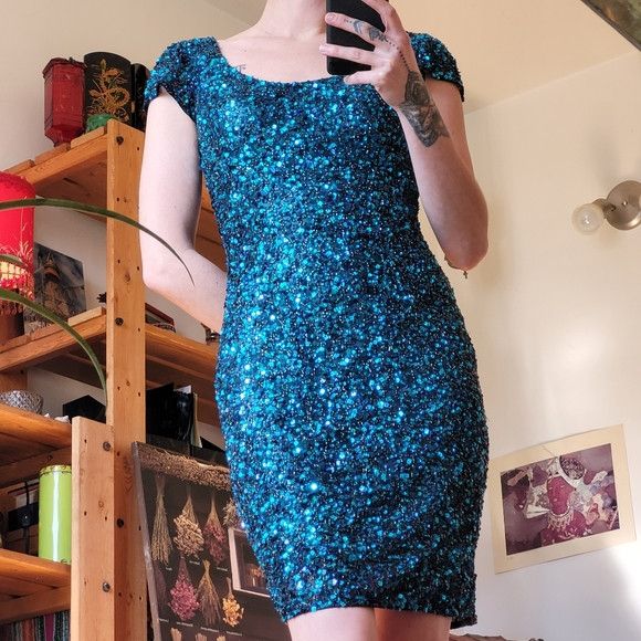 Vintage Vintage Scala Blue Sequin 100% Silk Cocktail Dress - Xs Size XS / US 0-2 / IT 36-38 - 9 Thumbnail