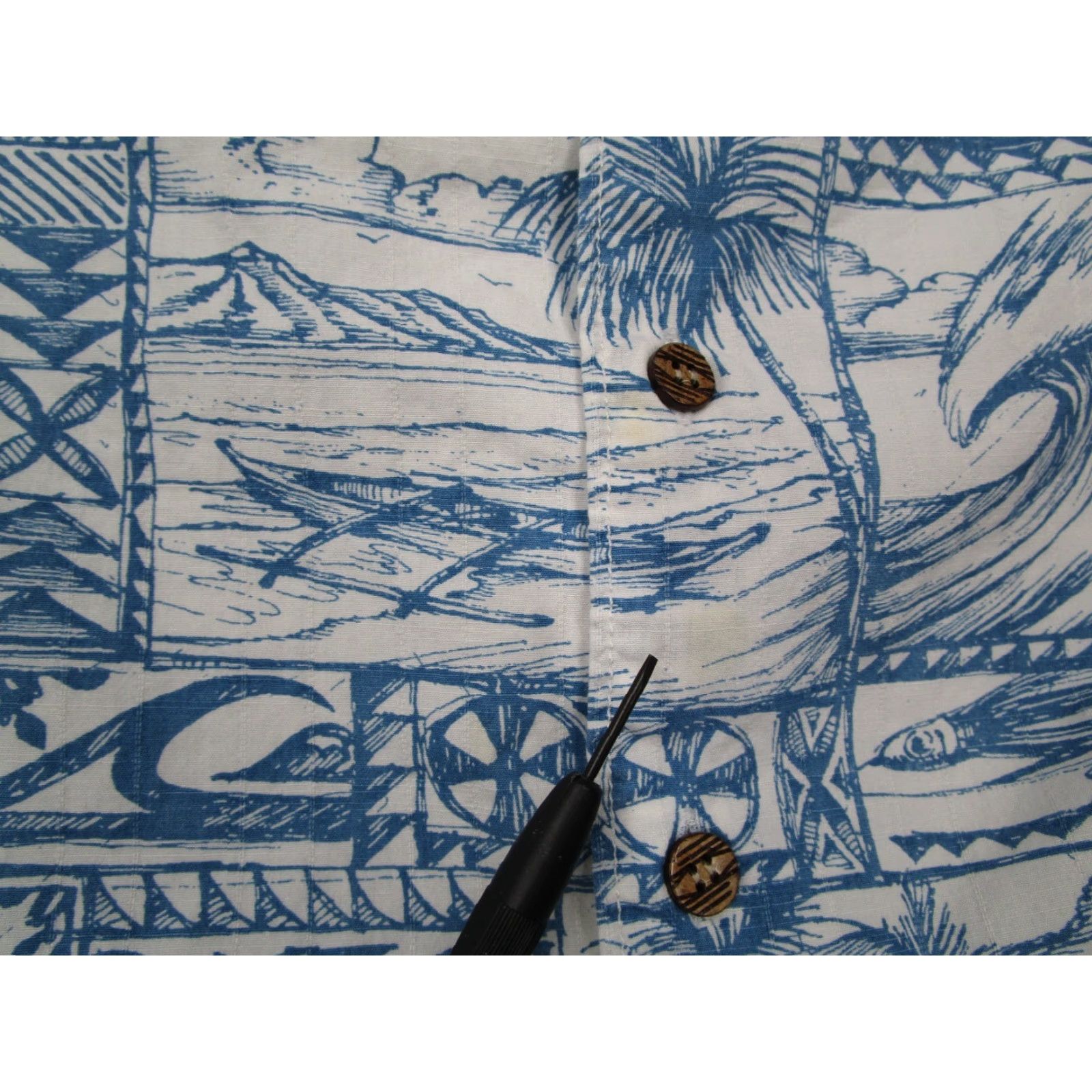 Quiksilver Quiksilver Shirt Mens L Blue Button-Up Hawaiian Sandwhich Isles Tiki Cotton Nautical Geometric Short Sleeve Size US L / EU 52-54 / 3 - 6 Thumbnail