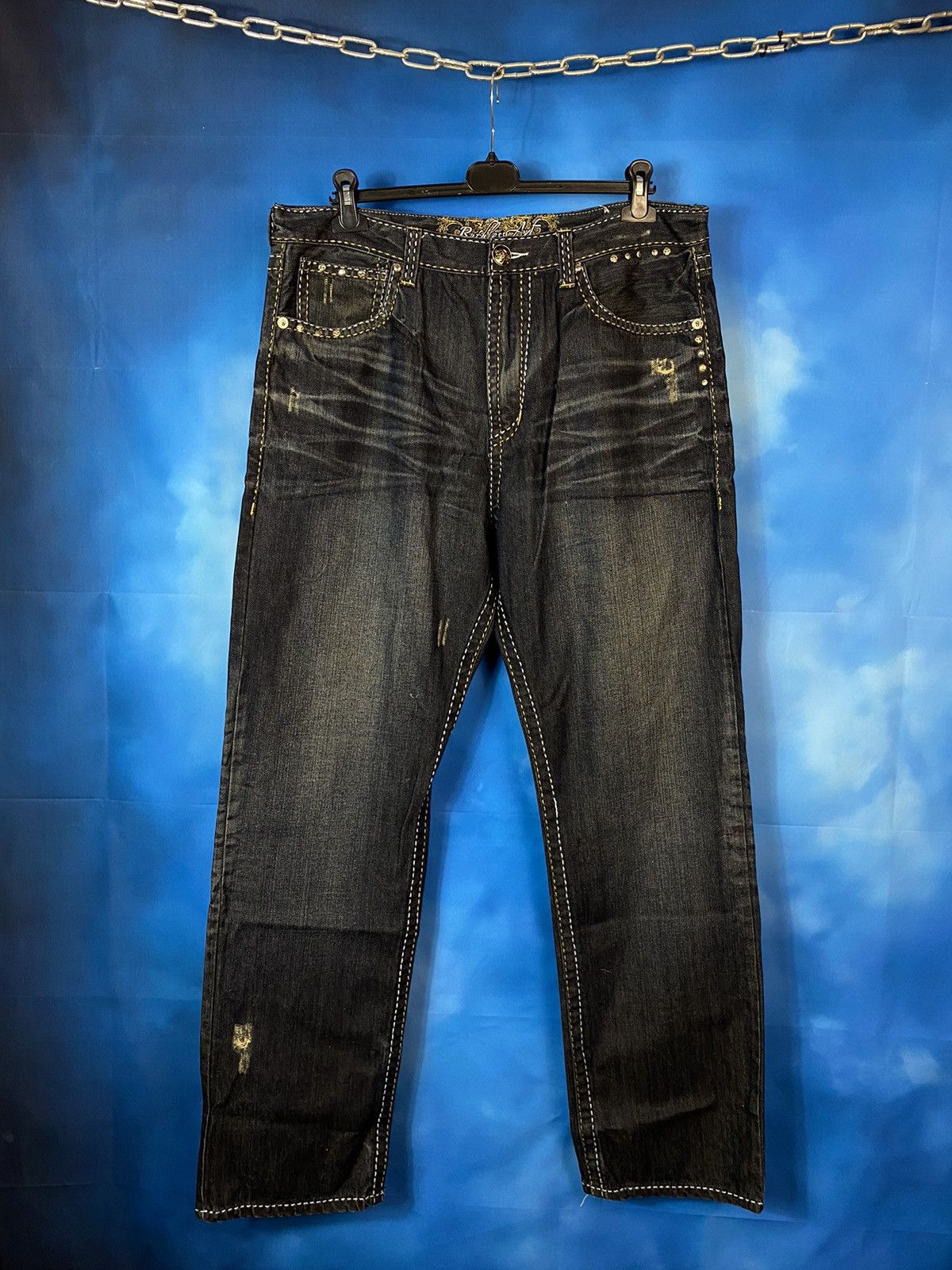 Japanese Brand × Vintage Ruthless Art sk8 rap baggy pants y2k Ed Hardy style Size US 38 / EU 54 - 6 Thumbnail