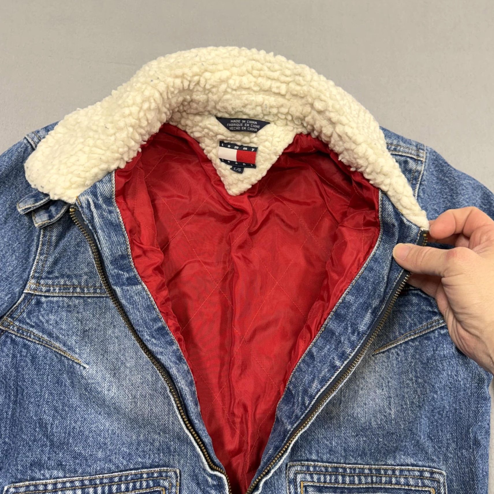 Denime Tommy Jeans Jacket Womens Large Blue Denim Sherpa Lined Full Zip Cozy Warm Size 36" / US 14 / IT 50 - 6 Thumbnail