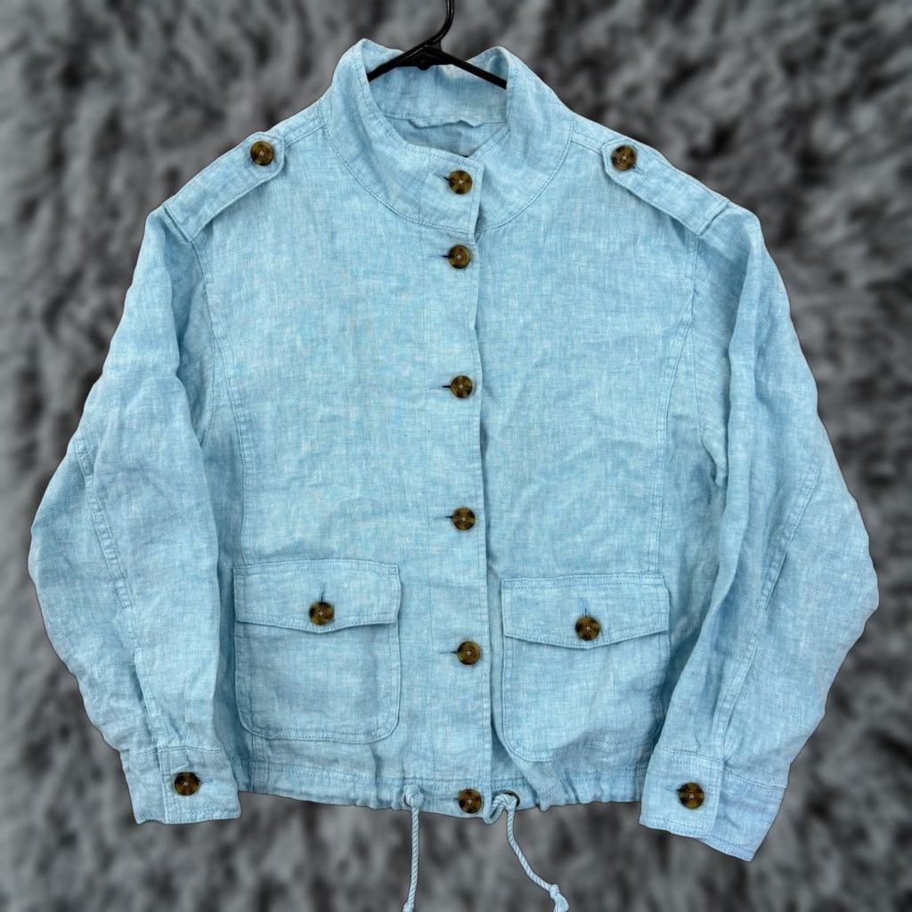 Talbots Talbots Jacket Womens Medium Blue Utility 100% Linen Button Up Light Boho Preppy Size M / US 6-8 / IT 42-44 - 1 Thumbnail