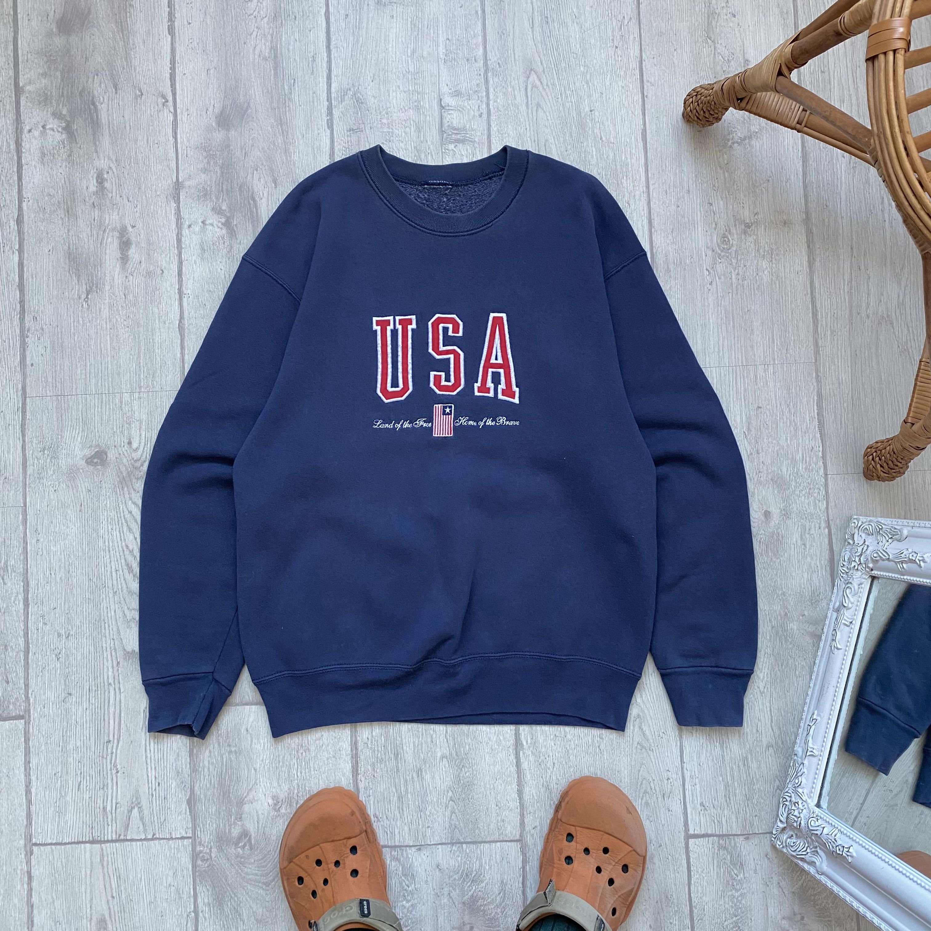 USA Olympics 🇺🇸 Vintage 90s USA University Logo Boxy Sweatshirt Size US S / EU 44-46 / 1 - 1 Thumbnail