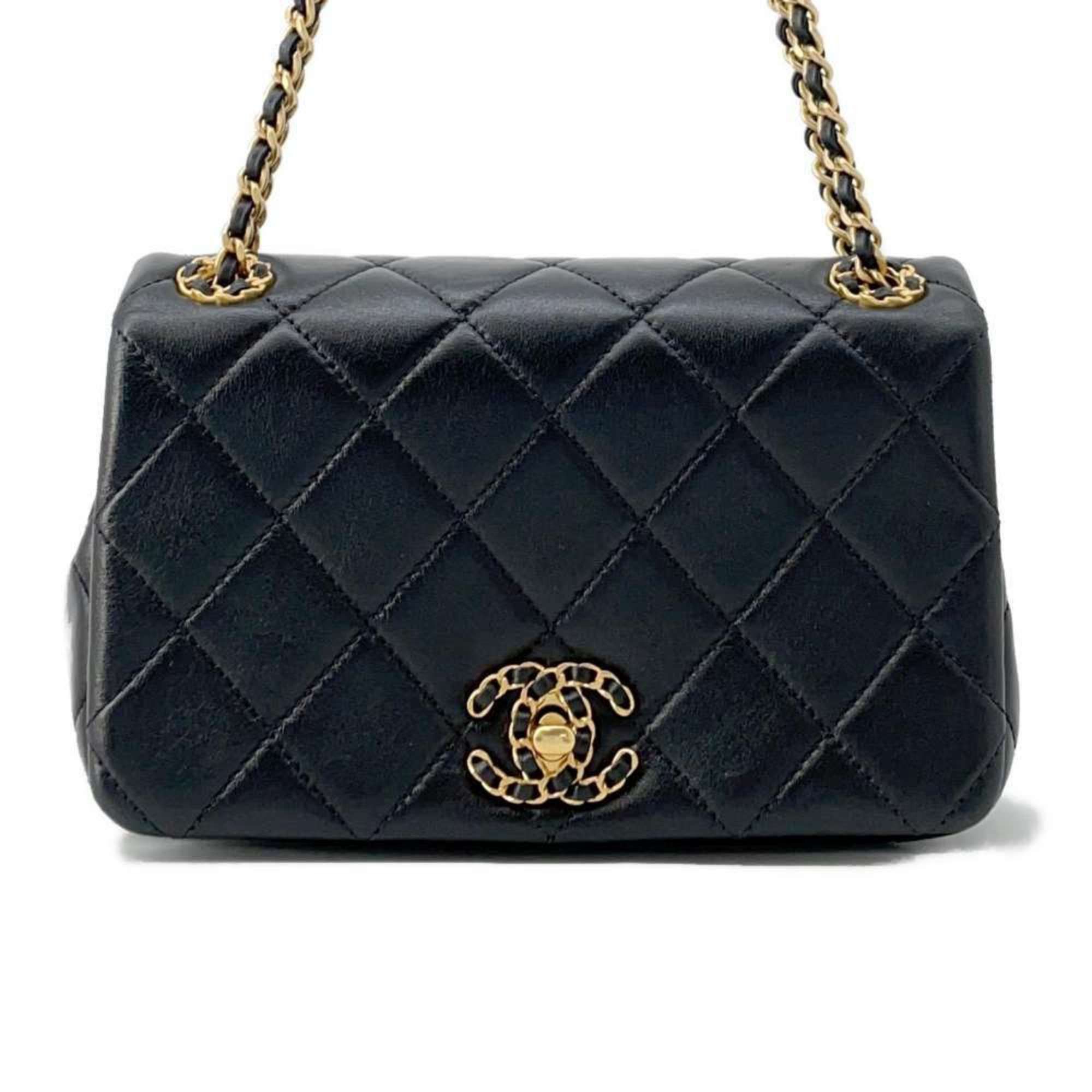 Chanel Chain Shoulder Bag Mini Flap Matelasse Coco Mark 19 Lambskin As4780 Chanel Black, Women's