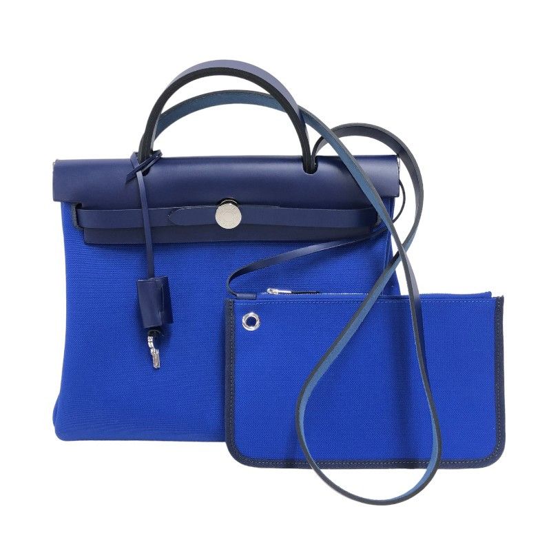image of Hermes Toile Herbag Zip Pm in Blue, Women's