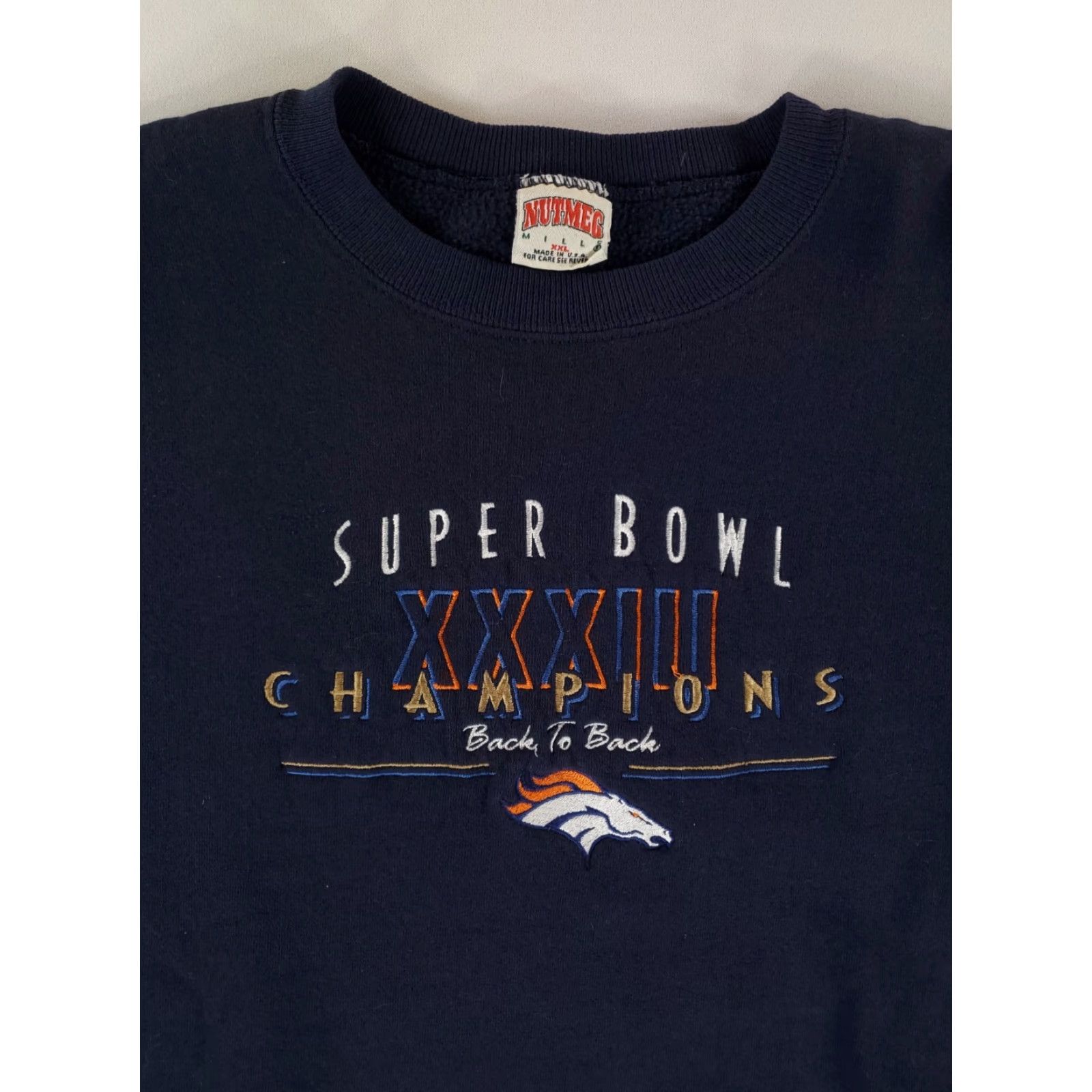 Nutmeg VINTAGE? Denver Broncos Super Bowl Champs Nutmeg Mills Made USA Sweatshirt Blue Mens XXL Size US XXL / EU 58 / 5 - 2 Thumbnail