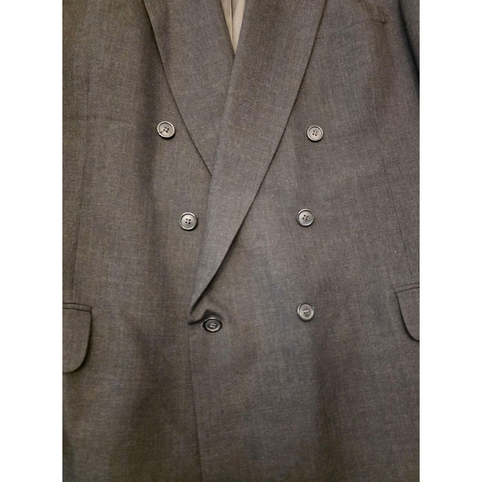 Stafford Stafford Suit Jacket Mens 48L Gray Poly Wool Double Breasted Formal Made USA Size 48R - 2 Thumbnail