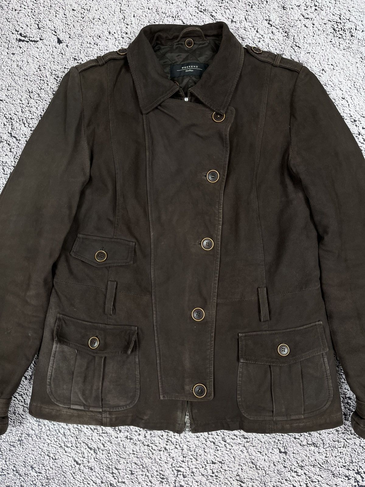 Max Mara Weekend Max Mara Suede Military Jacket Dark Brown Leather L Size L / US 10 / IT 46 - 4 Thumbnail