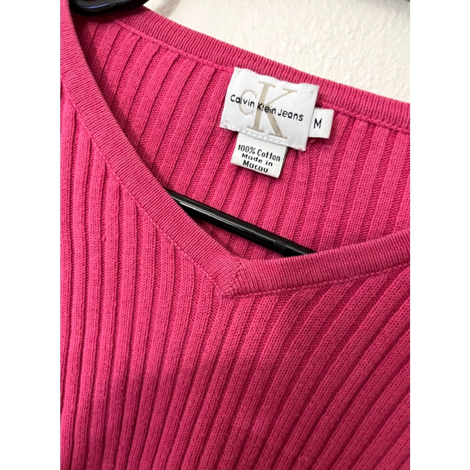 Calvin Klein Calvin Klein Jeans Ribbed Cable V-neck Sweater Pink Size Medium Cotton Womens Size M / US 6-8 / IT 42-44 - 5 Thumbnail