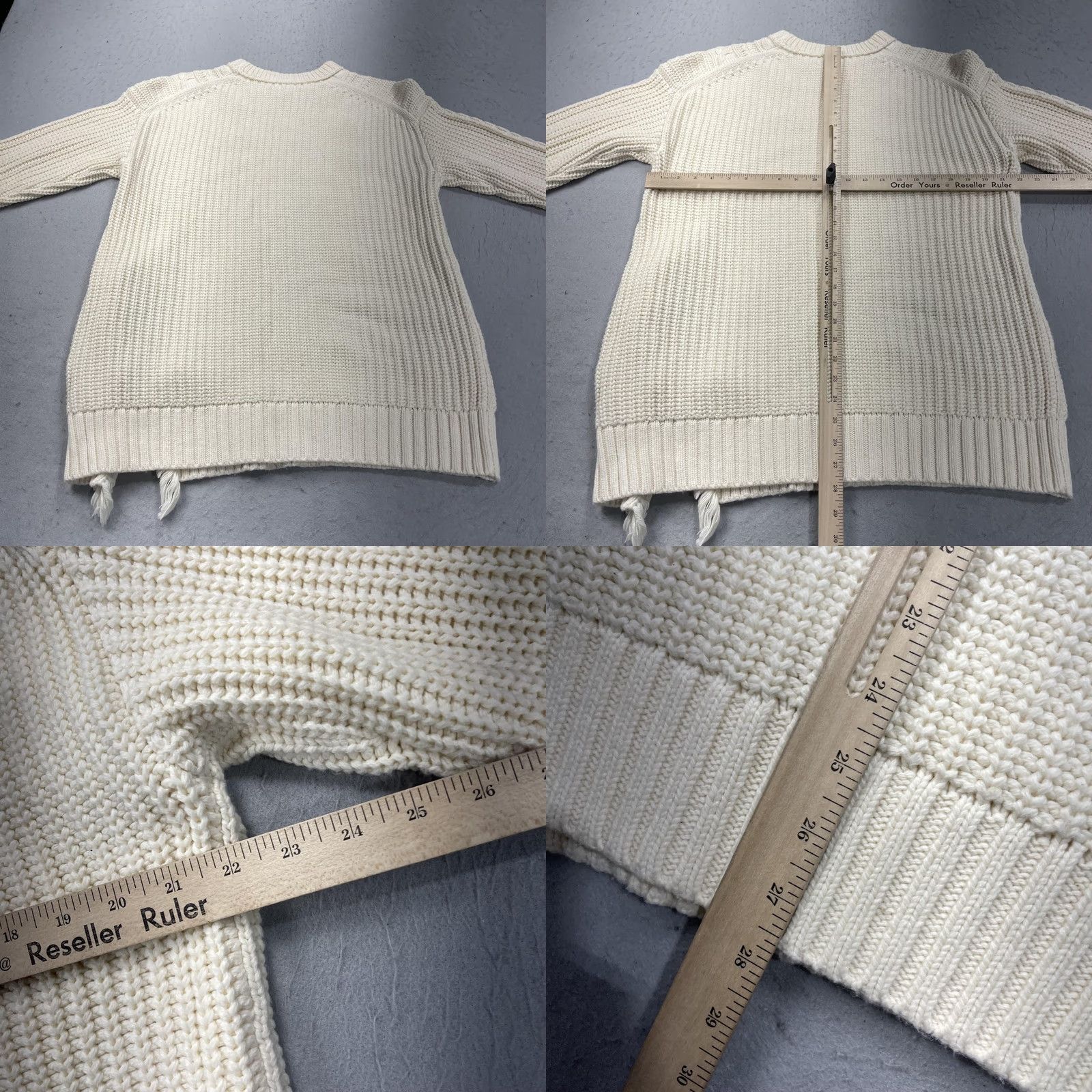 J.Crew J.CREW Sweater Womens Medium White Cable-Knit Fringe Tunic Long Sleeve Crew Neck Heavyweight Cotton Nylon Wool Size M / US 6-8 / IT 42-44 - 8 Thumbnail