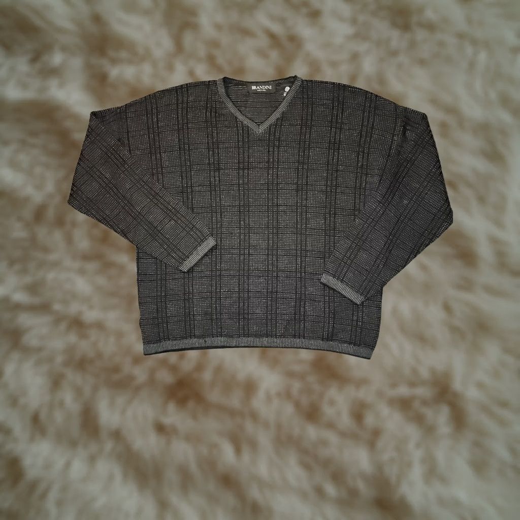 Vintage VINTAGE Brandini Sweater Wool Plaid V-Neck Long Sleeve Black 90s Preppy Men L Black Mens Size US L / EU 52-54 / 3 - 1 Thumbnail