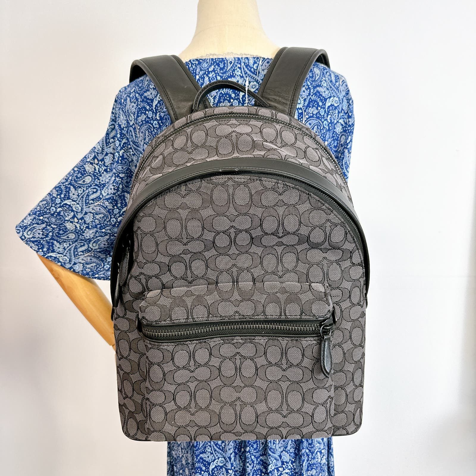 image of Coach Cc077 Charter Backpack In Signature Jacquard In Black, Women's