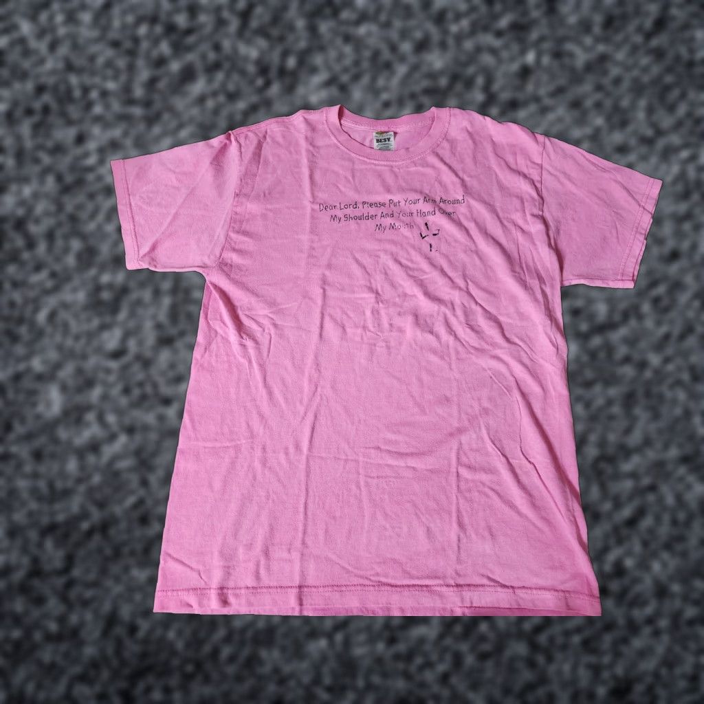 Fruit Of The Loom Vintage 90s Dear Lord Put Your Arm Around My Shoulder Funny T Shirt L Pink Fruit of the Loom Unisex Adults Crew Neck Short Sleeve 90s T-Shirt Size US L / EU 52-54 / 3 - 1 Thumbnail