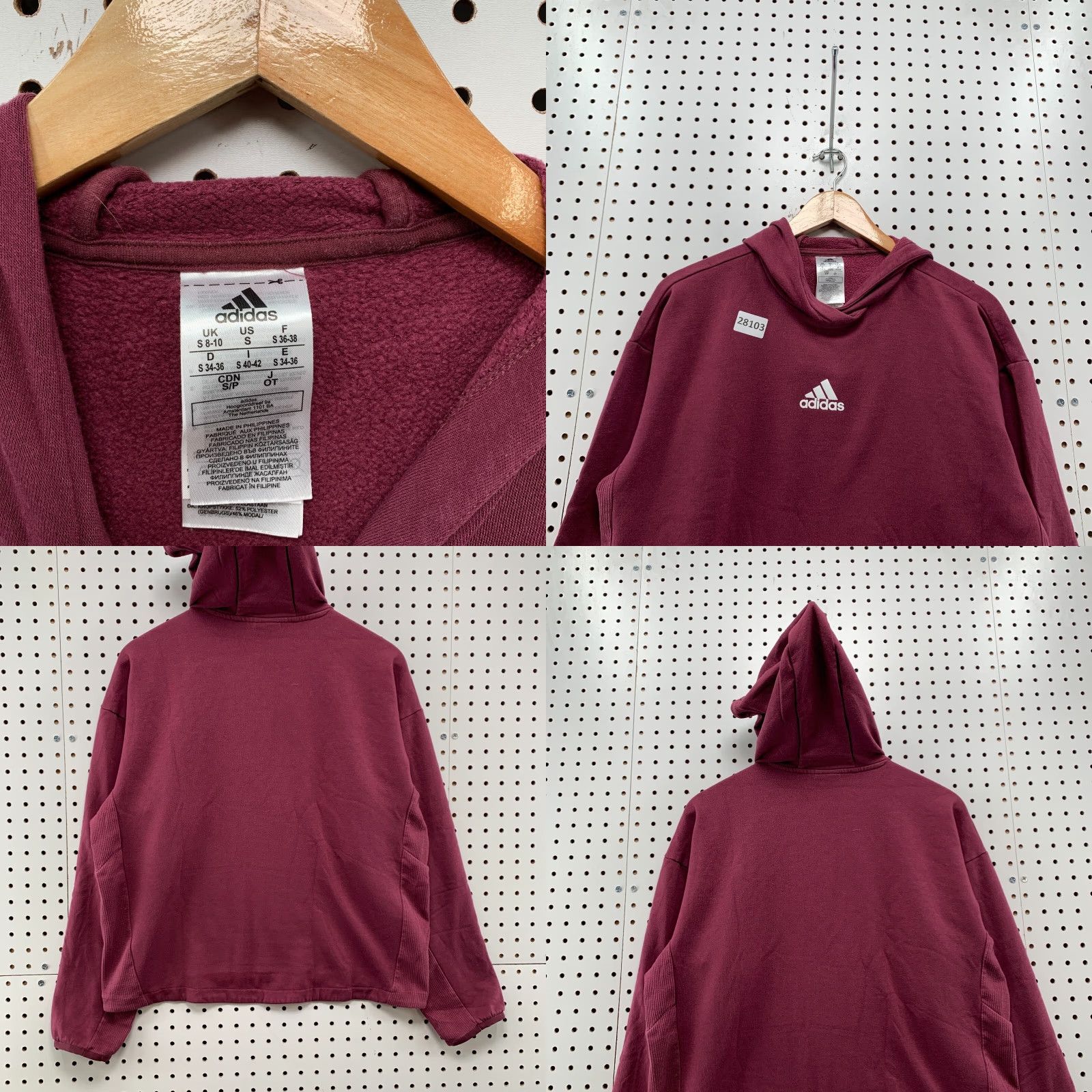 Adidas VINTAGE Adidas Hooded Sweatshirt Red Center Logo Womens Small Hoodie Pullover 23x23.5 Size S / US 4 / IT 40 - 8 Thumbnail