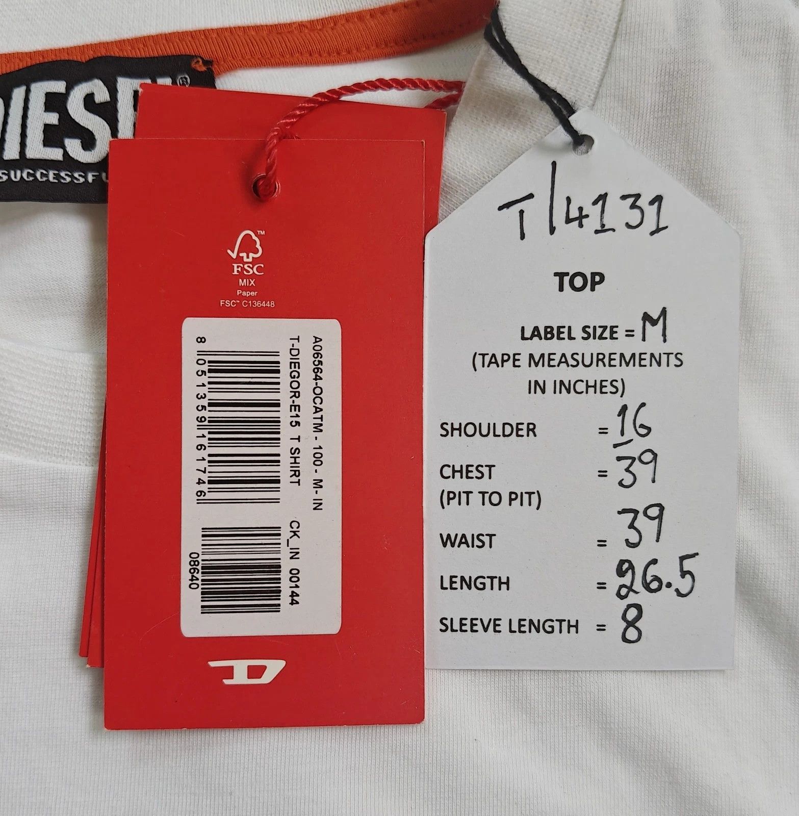 Diesel DIESEL White T-Shirt With Logo Patch T 4131 Size US M / EU 48-50 / 2 - 5 Thumbnail