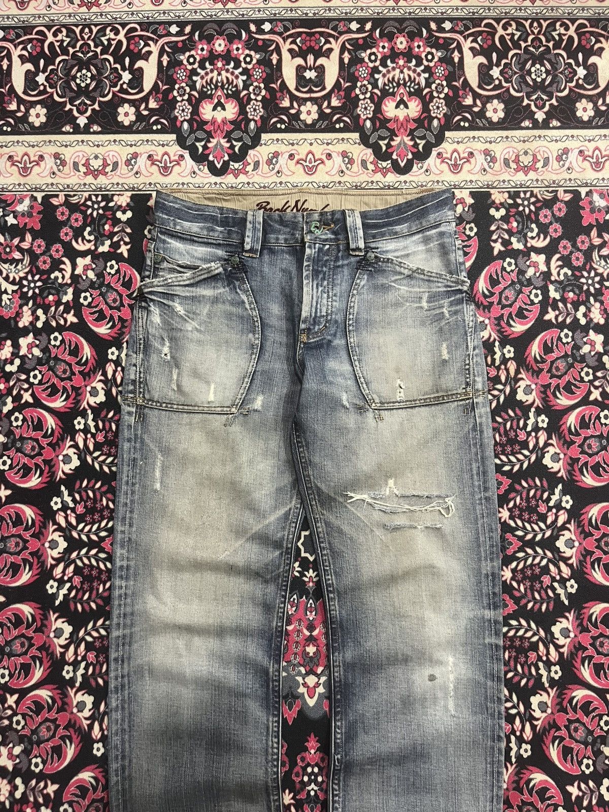 Japanese Brand Vintage Back Number Blue Washed Distressed Loose Fit Jeans Size US 32 / EU 48 - 3 Thumbnail