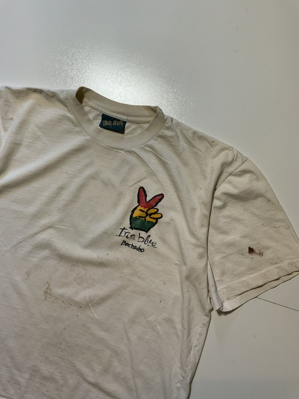 Vintage Vintage 90s Irie Blue Barbados One Love Peace Rasta T-Shirt Size US XL / EU 56 / 4 - 4 Thumbnail