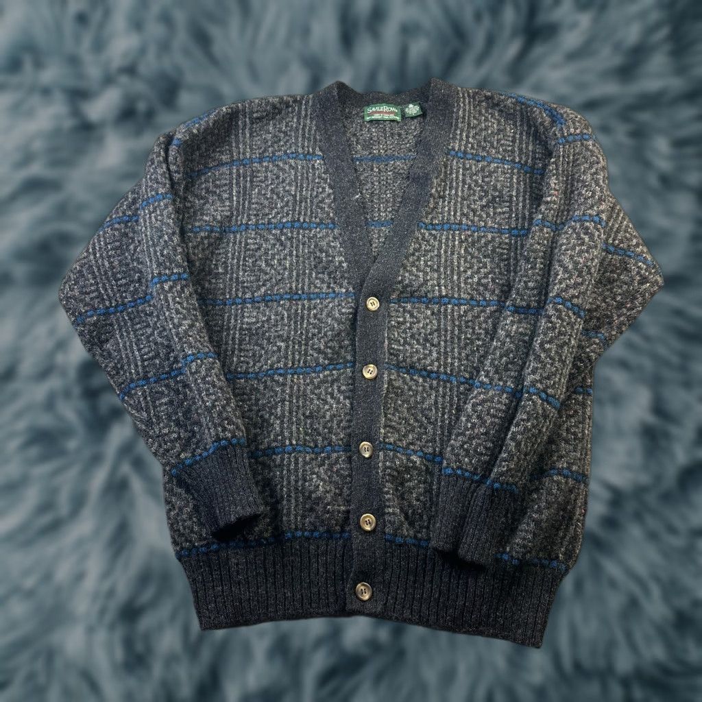 Vintage VINTAGE Savile Row Sweater Cardigan Mens Large Gray Wool Knit V-Neck Button Up Shetland Size US L / EU 52-54 / 3 - 1 Thumbnail