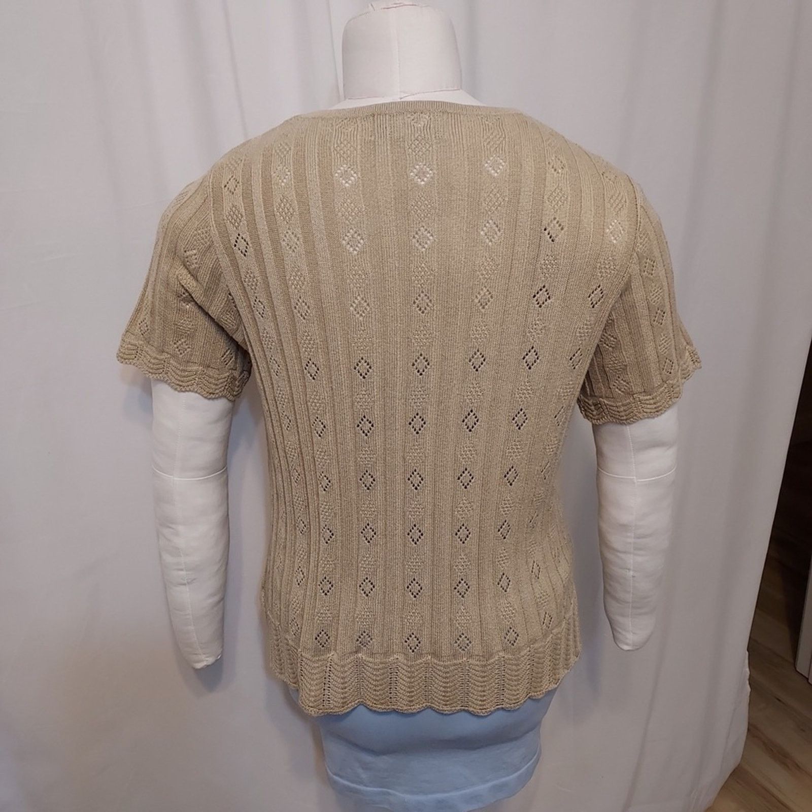 Other Da-Rue of California Tan Knit Scalloped Edge Blouse Tee Top Size L / US 10 / IT 46 - 4 Thumbnail